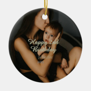 Frohe 2. Geburtstag Kinder Baby Mutter gelb grau n Keramik Ornament