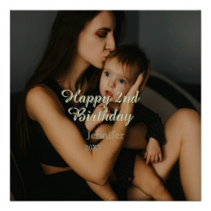 Frohe 2. Geburtstag Kinder Baby Mutter gelb grau n Poster