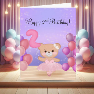 Frohe 2. Geburtstag Teddybär Ballerina auf der Büh Karte