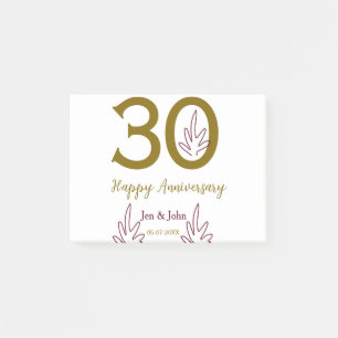 Frohe 30. Hochzeitstag Name Datum goldenes rotes B Post-it Klebezettel
