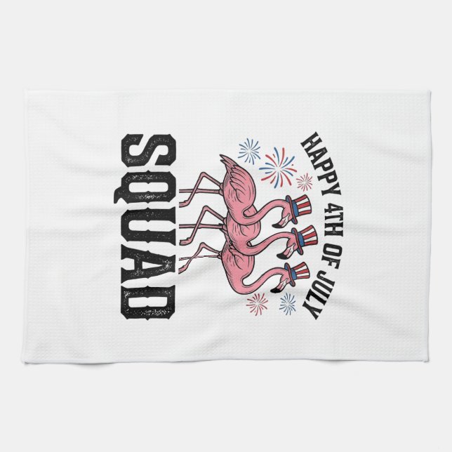 Frohe 4. Juli Flamingo Squad Vektor Design_1 Geschirrtuch (Horizontal)