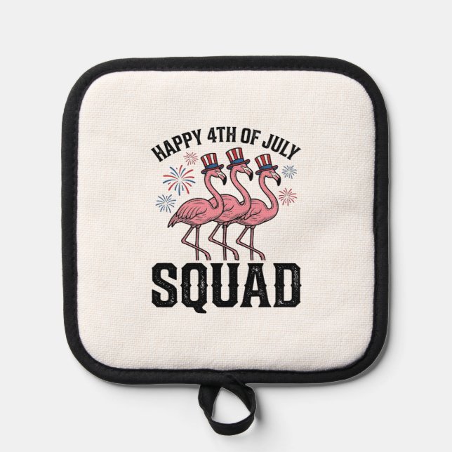 Frohe 4. Juli Flamingo Squad Vektor Design_1 Topflappen (Vorderseite)