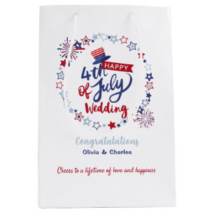 Frohe 4. Juli-Hochzeit Glückwünsche Benutzerdefini Mittlere Geschenktüte