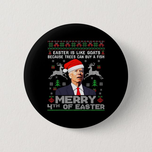 Frohe 4. Ostern Spaß Biden hässliche Weihnachtsmän Button (Vorderseite)