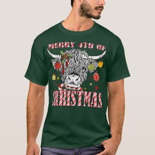 Frohe 4. Weihnachts-Langhorn Kuh Candycane Weihnac T-Shirt