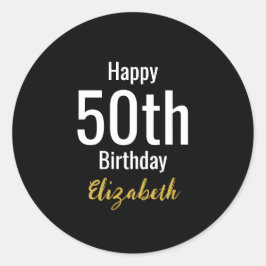 Frohe 50. Geburtstag mit Namen Gold Schwarz und We Runder Aufkleber