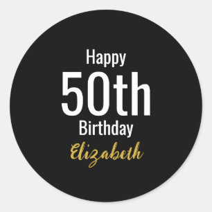 Frohe 50. Geburtstag mit Namen Gold Schwarz und We Runder Aufkleber