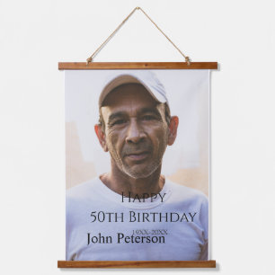 Frohe 50. Geburtstag Name Foto Jahr Mann einfach m Wandteppich Mit Holzrahmen