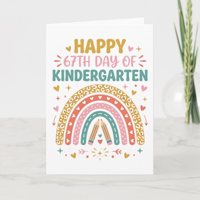 Frohe 67. Kindergartentag Lehrerin Regenbogen Karte (Vorderseite)