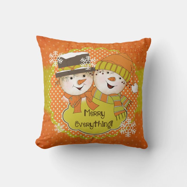 Frohe alles Snowmen Couple Holiday Pillow Kissen (Vorderseite)