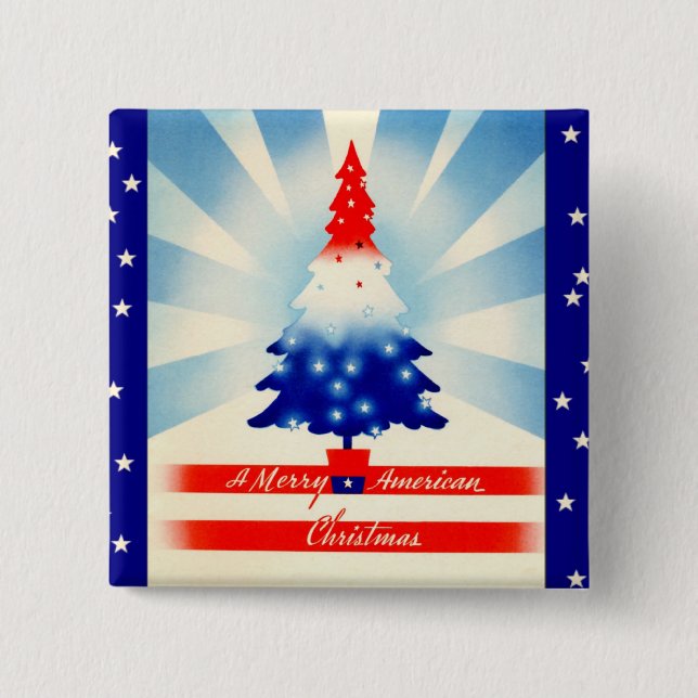 Frohe amerikanische Weihnachts Patriotic Tree Butt Button (Vorderseite)