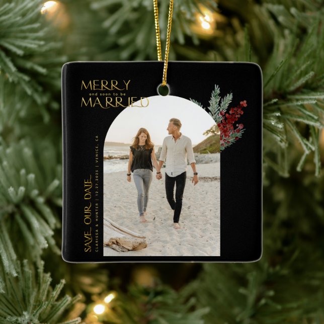 Frohe bald Verheiratet Weihnachten Save the Date Keramikornament (Baum)
