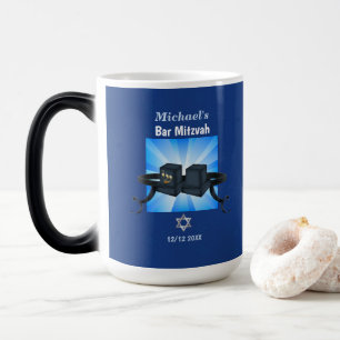 Frohe Bar Mitzwa 20XX Tefillin Blau Personalisiert Verwandlungstasse
