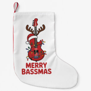 Frohe Bassmas Bassgitarre Typografie Santa Hut Kleiner Weihnachtsstrumpf
