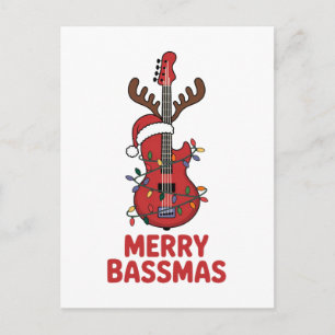 Frohe Bassmas Bassgitarre Typografie Santa Hut Postkarte