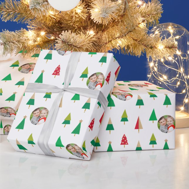 Frohe Bäume Foto Weihnachtswrapping Papier Geschenkpapier (Feiertage)