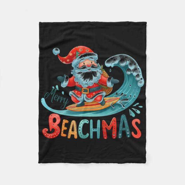 Frohe Beachmas Weihnachtsmann Surfen Retro Design  Fleecedecke (Vorderseite)