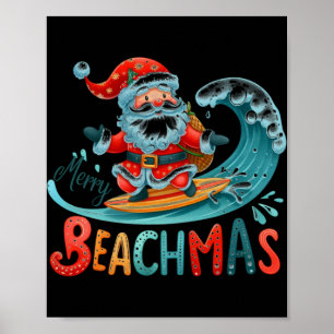 Frohe Beachmas Weihnachtsmann Surfen Retro Design  Poster