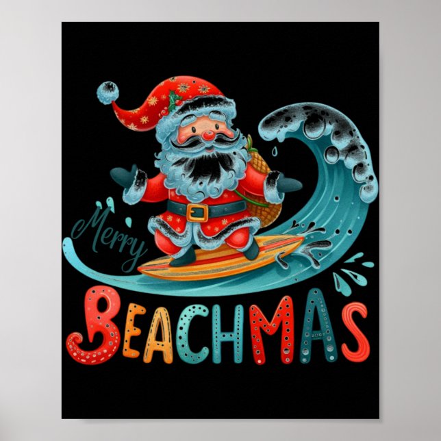 Frohe Beachmas Weihnachtsmann Surfen Retro Design  Poster (Vorne)