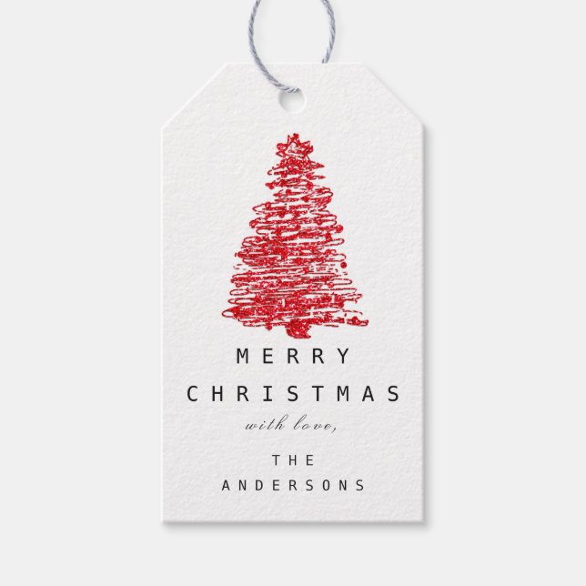 Frohe bis Feiertage Weihnachtsbaum Rot Schwarz-wei Geschenkanhänger (Vorderseite)