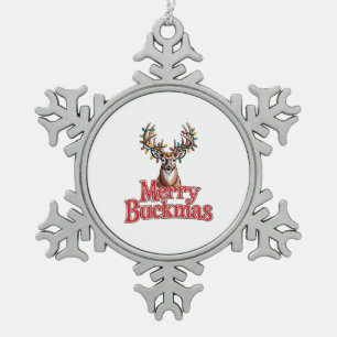 Frohe Buckmas Hirschkopf Jagd Urlaub Weihnachten Schneeflocken Zinn-Ornament