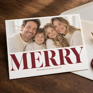 Frohe Burgund-Schriftfamilie Christmas Foto Feiertagskarte
