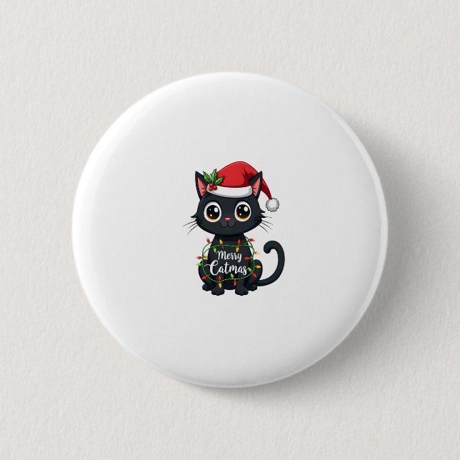 Frohe Catmas Black Cat Weihnachten Weihnachten Wei Button (Vorderseite)