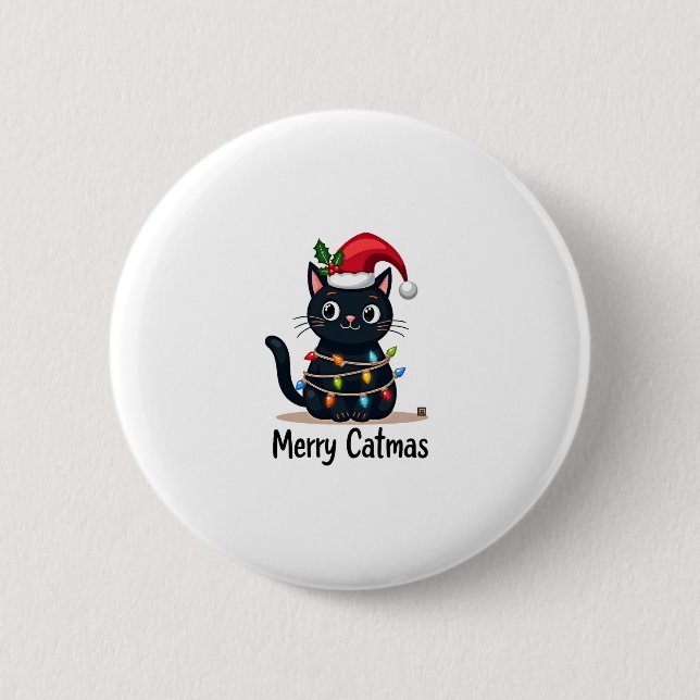 Frohe Catmas Black Cat Weihnachten Weihnachten Wei Button (Vorderseite)