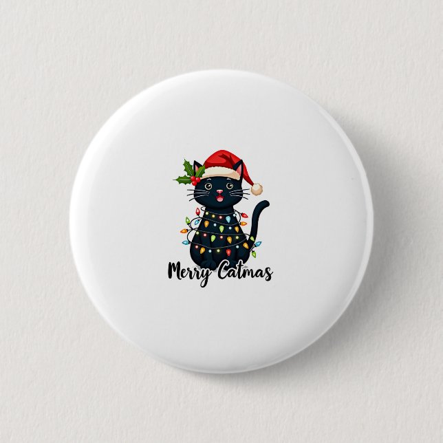 Frohe Catmas Black Cat Weihnachten Weihnachten Wei Button (Vorderseite)