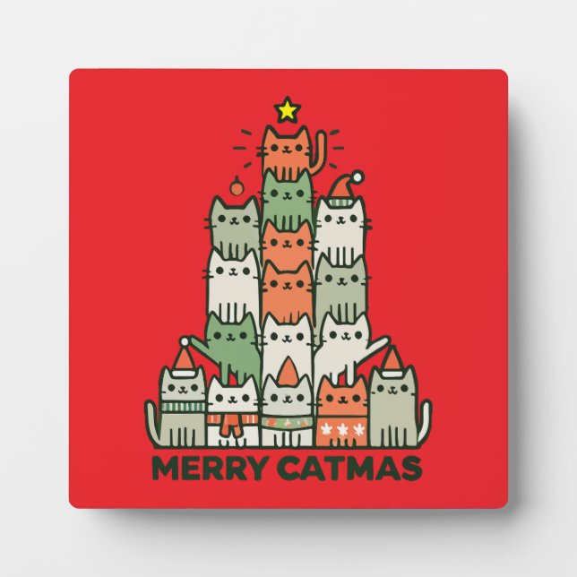 Frohe Catmas Niedliche Katze Weihnachtsbaum Urlaub Fotoplatte (Vorderseite)