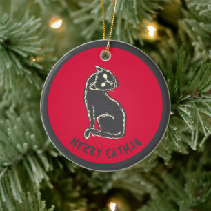 Frohe Catmas Spooky Cat Horror Weihnachten Keramik Ornament
