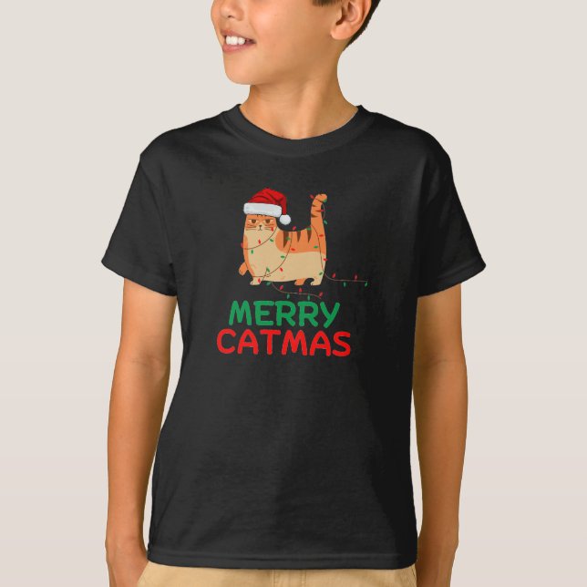 Frohe Catmas Weihnachten Funny Funny T - Shirt (Vorderseite)