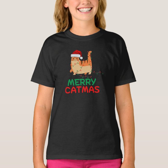 Frohe Catmas Weihnachten Funny Funny T - Shirt (Vorderseite)