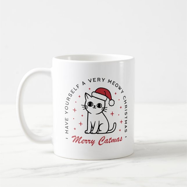 Frohe Catmas Weihnachts-Katzenmutter Dame zitiert Kaffeetasse (Links)