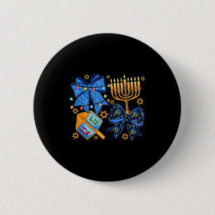 Frohe Chanukka-Bogen-Menora-Dreidel-jüdische Fraue Button