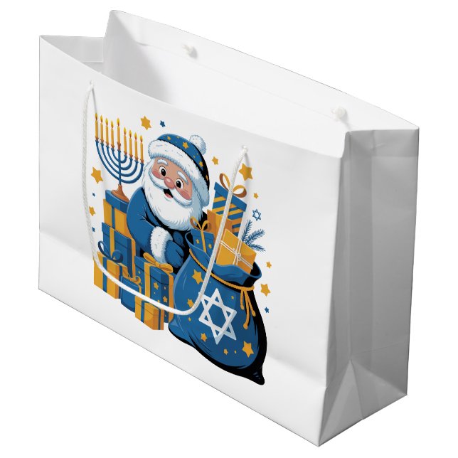 Frohe Chanukka Santa  Große Geschenktüte (Vorderseite Schrägansicht)
