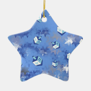 Frohe Chanukka Sternschnuppen und Dreidel Keramik Ornament