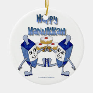 Frohe Chanukka tanzende Dreidels Berliner Keramik Ornament