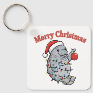 Frohe Chrismiss Manatee Niedliche Fette Seekuh Wei Schlüsselanhänger