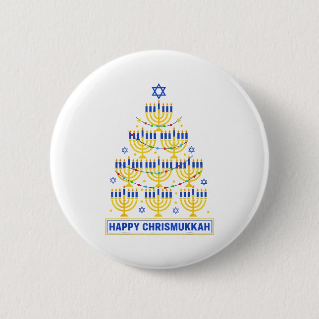 Frohe Chrismukkah Chanukka Licht Baum Jüdischer Fe Button (Vorderseite)
