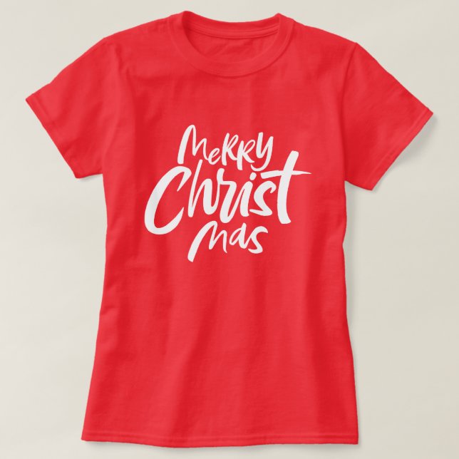 Frohe Christliche Weihnachtsbriefe Religious Red T-Shirt (Design vorne)