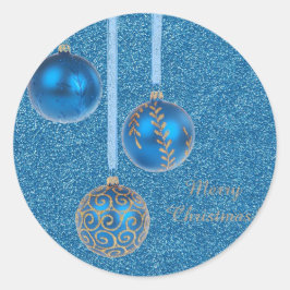 Frohe Christmas Baubles Gold Blue Glitzer Runder Aufkleber