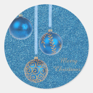 Frohe Christmas Baubles Gold Blue Glitzer Runder Aufkleber