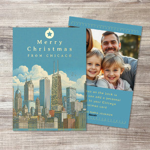 Frohe Christmas Chicago Skyline Foto Foil Card Folien Feiertagskarte