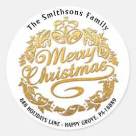 Frohe Christmas Holly Wreath UAWG Gold Royal White Runder Aufkleber