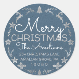 Frohe Christmas Holly Wreath UAWG Kraft Blue Runder Aufkleber