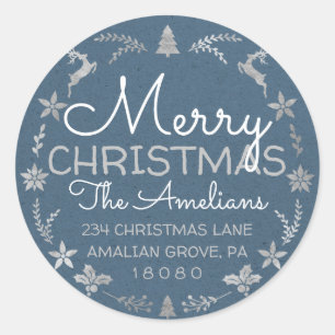 Frohe Christmas Holly Wreath UAWG Kraft Blue Runder Aufkleber
