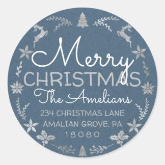 Frohe Christmas Holly Wreath UAWG Kraft Blue Runder Aufkleber