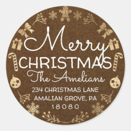 Frohe Christmas Holly Wreath UAWG Kraft Brown Runder Aufkleber