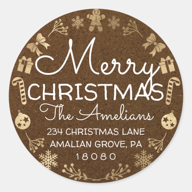 Frohe Christmas Holly Wreath UAWG Kraft Brown Runder Aufkleber (Vorderseite)